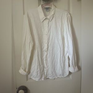 vintage victoria holley white linen button up long sleeve shirt with side slits